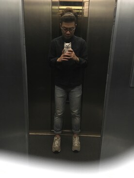 「UNIQLO（ユニクロ）のアイテム（シャツ/ブラウス、グリーン系）」を使った、eric4263さん（メンズ・170cm）の冬コーディネート