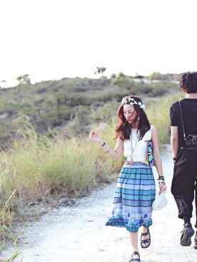 「thailand のアイテム（ドレス、ブルー系）」を使った、米米さんの秋コーディネート