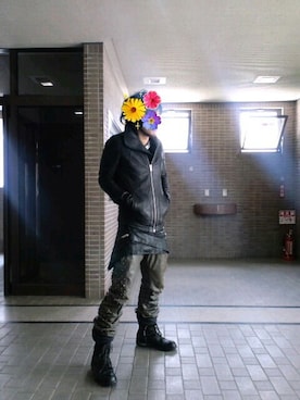 「アイテム（ライダースジャケット）」を使った、リックルックさん（メンズ・169cm・20代）の秋コーディネート