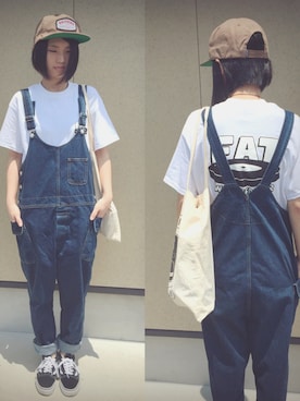 「バンドT」｜「アイテム（オールインワン・サロペット）」を使った、MIKAさん（レディース・160cm）の夏コーディネート