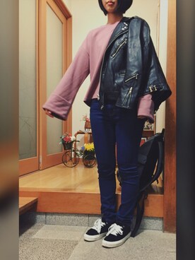 「RNA」｜「アイテム（ライダースジャケット）」を使った、MIKAさん（レディース・160cm）の秋コーディネート