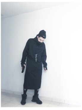 「RICK OWENS」｜「アイテム（チェスターコート）」を使った、jiroleeさん（メンズ・175cm）の秋コーディネート