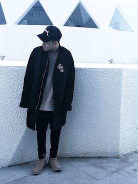 「hat」｜「アイテム（チェスターコート）」を使った、jiroleeさん（メンズ・175cm）の冬コーディネート