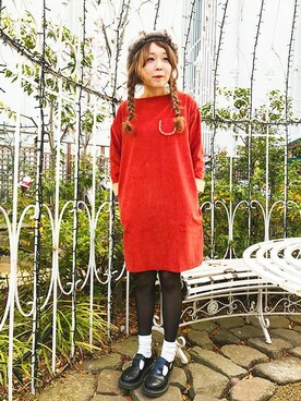 「Design Tshirts Store graniph（デザイン　ティーシャツ　ストア　グラニフ）のアイテム（ワンピース/ドレス）」を使った、minaさん（レディース・158cm）の冬コーディネート