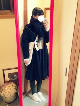 「大判ストール」｜「アイテム（その他アウター）」を使った、hmnさん（レディース・161cm）の冬コーディネート