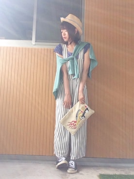 「肩フリル」｜「アイテム（オールインワン・サロペット）」を使った、naomi♡さん（レディース・160cm）の夏コーディネート
