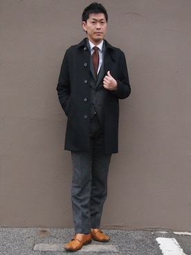 「仕事着」｜「アイテム（ステンカラーコート）」を使った、Shuhei_Takauraさん（メンズ・170cm）の秋コーディネート