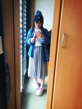 「NEW BALANCE（ニューバランス）のアイテム（スニーカー、ピンク系）」を使った、mayoさん（レディース・159cm）の秋コーディネート