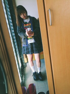 「Candy Stripper（キャンディストリッパー）のアイテム（Tシャツ/カットソー、ホワイト系）」を使った、mayoさん（レディース・159cm）の秋コーディネート