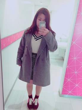 「ラインニット」｜「アイテム（チェスターコート）」を使った、なおなおさん（レディース・155cm）の春コーディネート