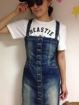 「UNIQLO Tシャツ」｜「アイテム（オールインワン・サロペット）」を使った、とんみさん（レディース・168cm）の夏コーディネート