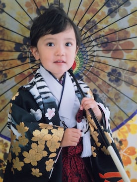 「七五三のアイテム（浴衣、ブラック系）」を使った、YUUUUUTさん（キッズ・130cm）の秋コーディネート