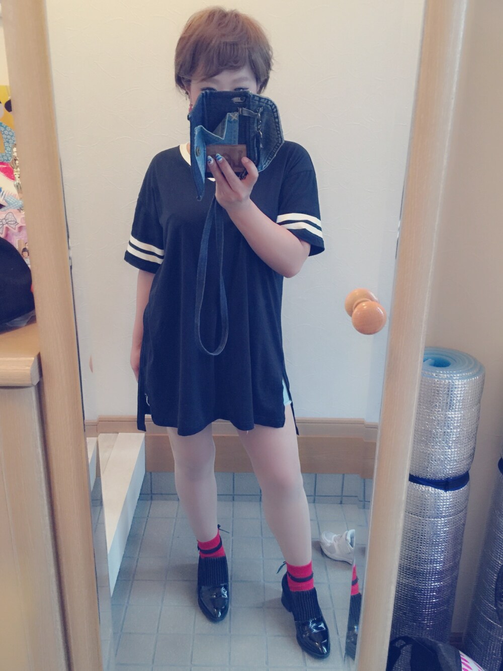 「ビックT、ロングTシャツ、Tシャツ、GU、2%tokyo、tutuanna、さしいろ、黒コーデ」｜「GUのアイテム（Tシャツ/カットソー、ブラック系）」を使った、okarieさん（レディース・153cm）の夏コーディネートの1枚目の写真