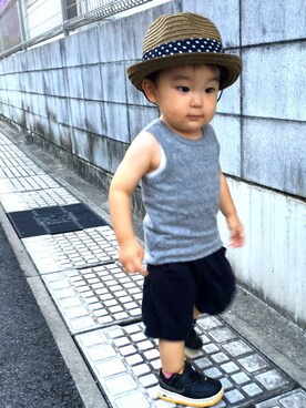 「F.O.KIDS（エフオーキッズ）のアイテム（タンクトップ）」を使った、きよりゅうさん（キッズ・80cm）の夏コーディネート