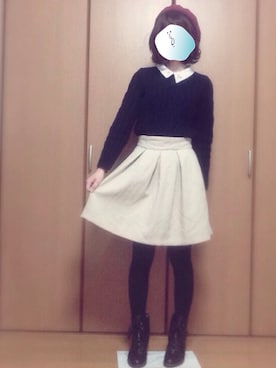 「キュロット」｜「アイテム（ハンチング/ベレー帽）」を使った、おはしさん（レディース・157cm）の冬コーディネート
