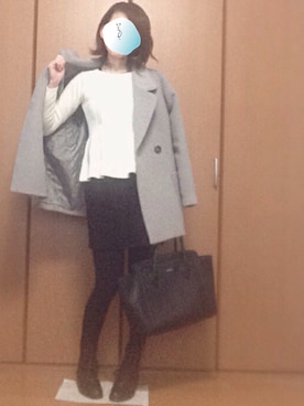 「ぺプラムトップス」｜「アイテム（チェスターコート）」を使った、おはしさん（レディース・157cm）の冬コーディネート