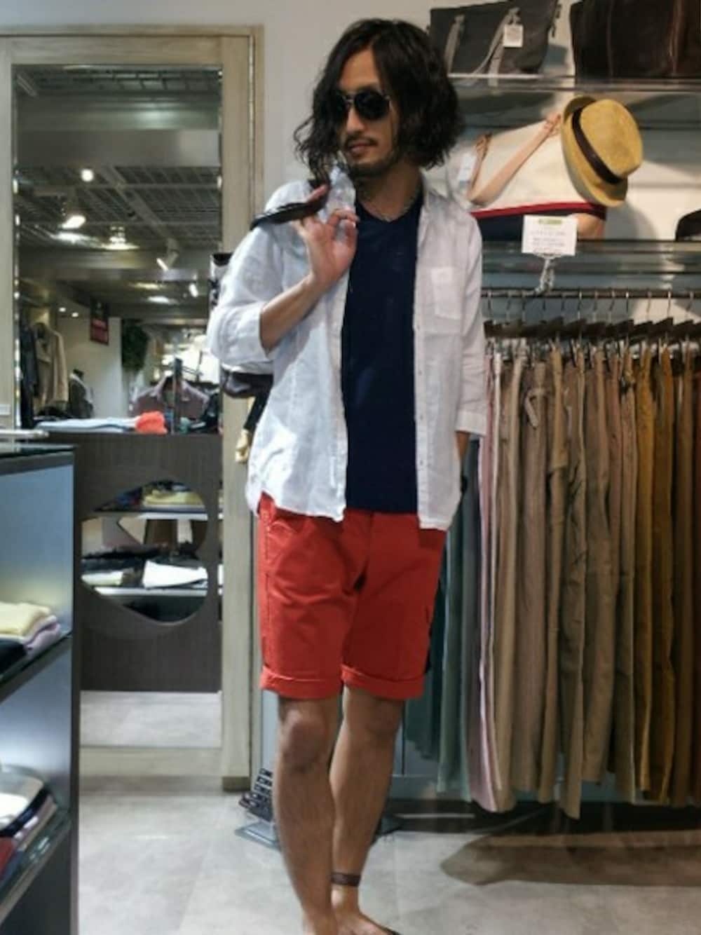 「MORGAN HOMMEのフレンチリネンセブン（シャツ/ブラウス、ホワイト系）」を使った、bunsanさん（メンズ・178cm）の夏コーディネートの1枚目の写真