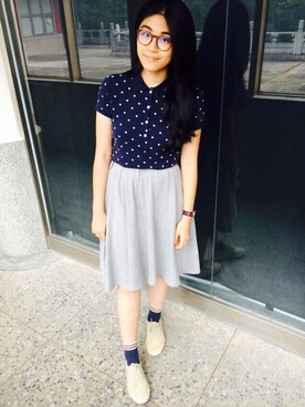 「Jack Willsのアイテム（ポロシャツ、ブルー系）」を使った、annie安庭さん（レディース・163cm）の秋コーディネート