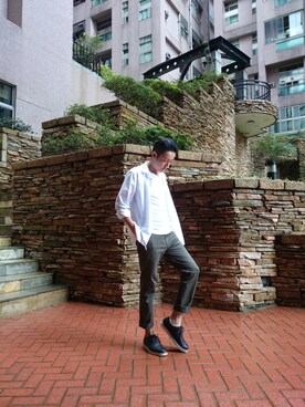 「WHILE（ワイル）のアイテム（その他シューズ）」を使った、jasonkaoさん（メンズ・176cm）の秋コーディネート