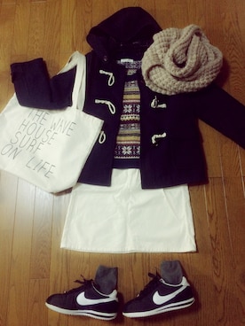 「エコバッグ」｜「アイテム（ダッフルコート）」を使った、Har*さん（レディース・158cm）の冬コーディネート