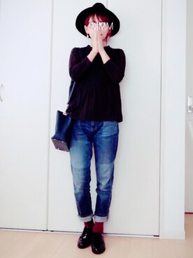 「アイテム（アクセサリー、パープル系）」を使った、Mi-chaan○さん（レディース・159cm）の秋コーディネート