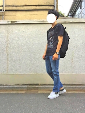 「MYne（マイン）のアイテム（シューズ）」を使った、あとぅむさん（メンズ・168cm）の夏コーディネート