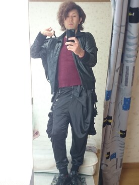 「Buffalo Bobs（バッファローボブズ）のアイテム（ニット/セーター、レッド系）」を使った、HIROKIさん（メンズ・179cm）の春コーディネート