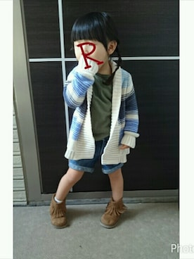 「OLD NAVY（オールドネイビー）のアイテム（トップス、グリーン系）」を使った、ＲＩＣＯＯＯＯＯＯさん（キッズ・80cm）の秋コーディネート