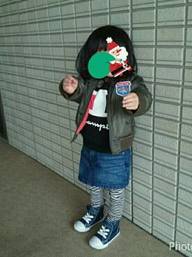 「しまむら（シマムラ）のアイテム（トップス、ブラック系）」を使った、ＲＩＣＯＯＯＯＯＯさん（キッズ・80cm）の冬コーディネート