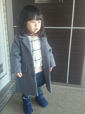 「西松屋（ニシマツヤ）のアイテム（トップス、ホワイト系）」を使った、ＲＩＣＯＯＯＯＯＯさん（キッズ・80cm）の冬コーディネート