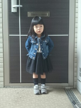 「OLD NAVY（オールドネイビー）のアイテム（ジャケット/アウター、ブルー系）」を使った、ＲＩＣＯＯＯＯＯＯさん（キッズ・80cm）の春コーディネート