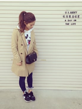 「ポニーテール」｜「アイテム（トレンチコート）」を使った、maiko☺︎さん（レディース・158cm）の冬コーディネート