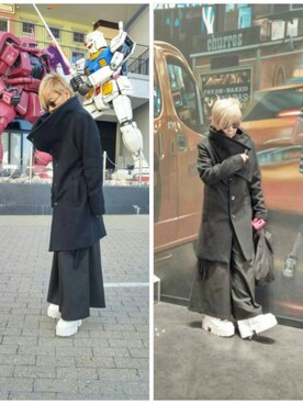「ALBINO（アルビーノ）のアイテム（その他アウター）」を使った、小麦さん（レディース・153cm）の冬コーディネート