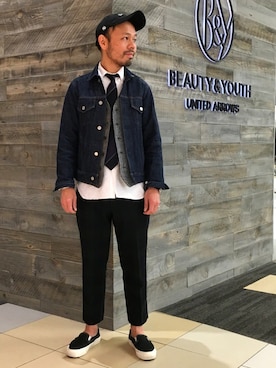 「BEDWIN（ベドウィン）のアイテム（パンツ）」を使った、Yuta Okazakiさん（メンズ・165cm）の秋コーディネート