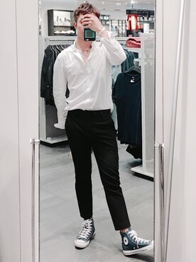 「アイテム（モカシン/デッキシューズ）」を使った、朗奇lonkiさん（メンズ・173cm）の秋コーディネート