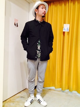 「Champion（チャンピオン）のアイテム（ナイロンジャケット）」を使った、金城直輝さん（メンズ・170cm）の春コーディネート