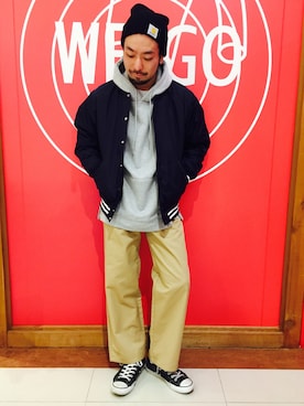 「carhartt」｜「アイテム（スタジャン）」を使った、金城直輝さん（メンズ・170cm）の冬コーディネート