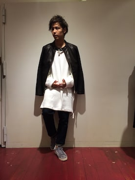 「FACETASM」｜「アイテム（ライダースジャケット）」を使った、ゆうたさん（メンズ・170cm）の秋コーディネート