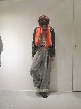 「ヒッコリー」｜「アイテム（ライダースジャケット）」を使った、ゆうたさん（メンズ・170cm）の秋コーディネート