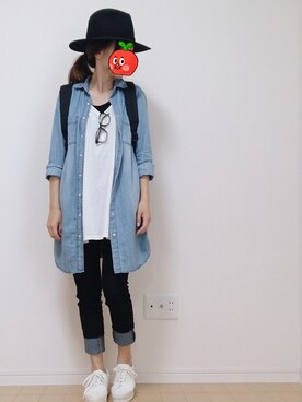 「インディゴデニム」｜「アイテム（シャツワンピース）」を使った、かおるさん（レディース・155cm）の春コーディネート