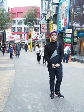 「アイテム（つなぎ/オールインワン、ブルー系）」を使った、tummyさん（メンズ・183cm）の春コーディネート