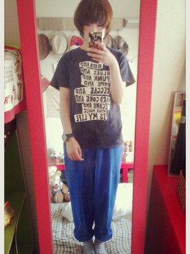 「BEAMS（ビームス）のアイテム（Tシャツ/カットソー、ブラック系）」を使った、ななみんさん（レディース・158cm）の夏コーディネート