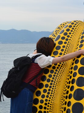「w closet（ダブルクローゼット）のボーダーニットベスト付きフリル衿ブラウス（トップス、ブルー系）」を使った、ななみんさん（レディース・158cm）の秋コーディネート