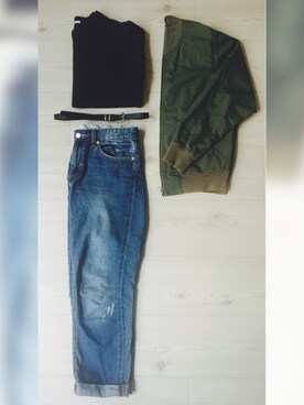 「ボーイフレンドデニム」｜「アイテム（ブルゾン）」を使った、ちとせさん（レディース・163cm）の冬コーディネート