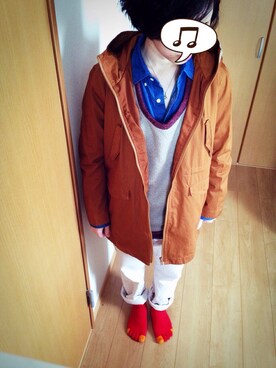 「アイテム（ミリタリージャケット、ブラウン系）」を使った、コニさん（レディース・156cm）の冬コーディネート