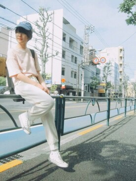 「melple（メイプル）のアイテム（帽子）」を使った、美里さん（レディース・157cm）の春コーディネート