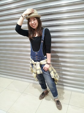 「TYPE BLUE（タイプブルー）のアイテム（サロペット/オーバーオール）」を使った、kinukaさん（レディース・157cm）の冬コーディネート