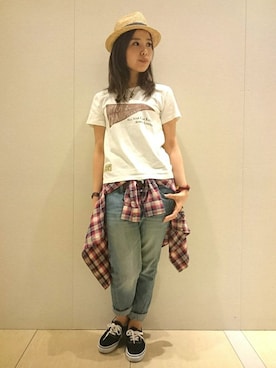 「TYPE BLUE（タイプブルー）のアイテム（帽子）」を使った、kinukaさん（レディース・157cm）の春コーディネート