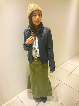 「ニット帽コーデ」｜「アイテム（ブルゾン）」を使った、kinukaさん（レディース・157cm）の冬コーディネート