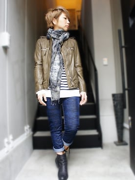 「ISABEL MARANT（イザベルマラン）のアイテム（ノーカラージャケット）」を使った、OTOHAさん（レディース・156cm）の冬コーディネート